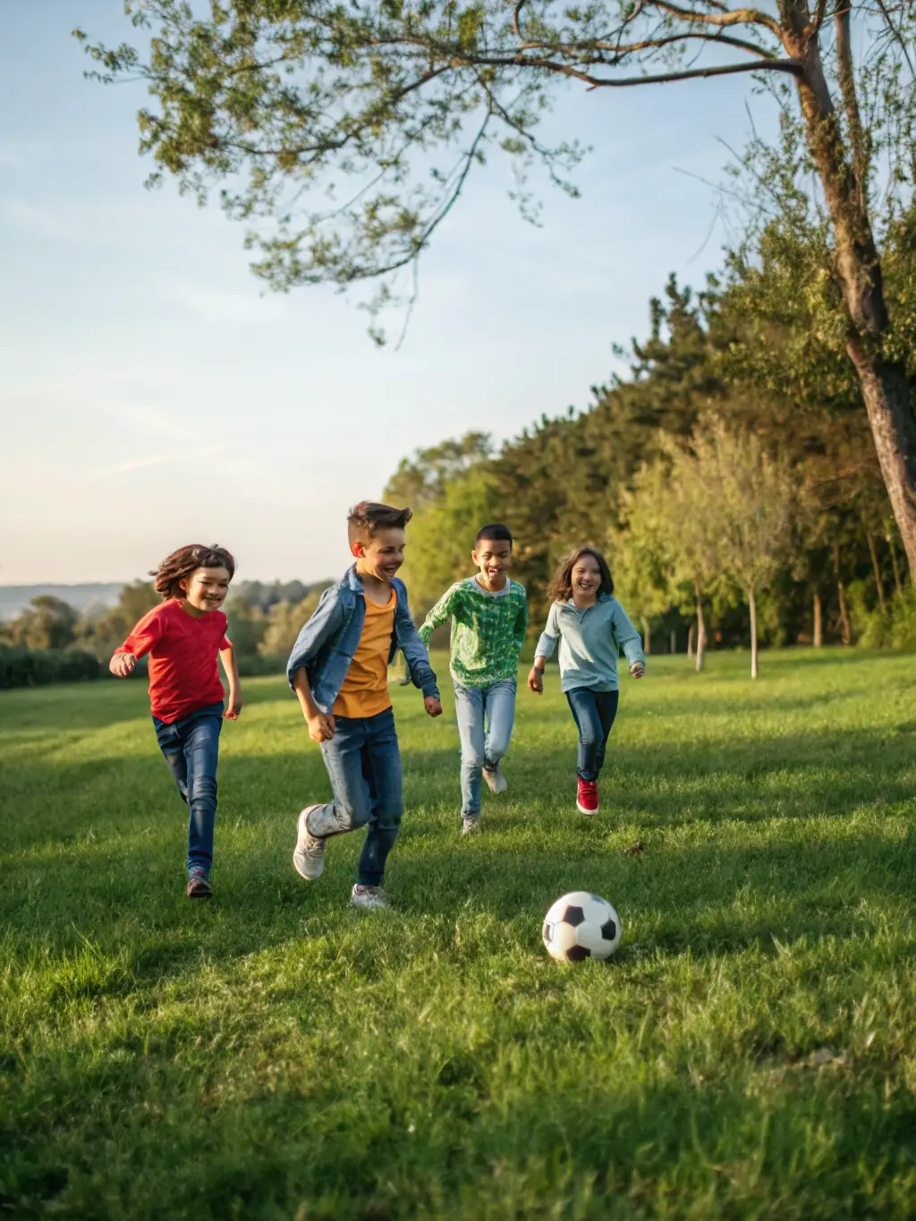 A group of teenagers engaged in a sports activity in a rural setting, highlighting the recreational programs available to youth in the community.